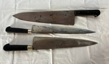 Vintage Carbon-steel Chef Knives With A Paris Maker Stamp