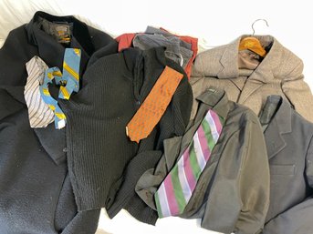 Men's Coats, Clothing, And Tie Lot