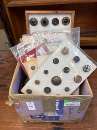 Box Lot Buttons 2 Framed Cards, 25 Plus Cards, Satsuma