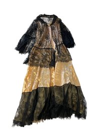 Antique Gold Dress With Black Lace Overlay