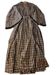 Plaid Brown Dress With Velvet And Lace Trim
