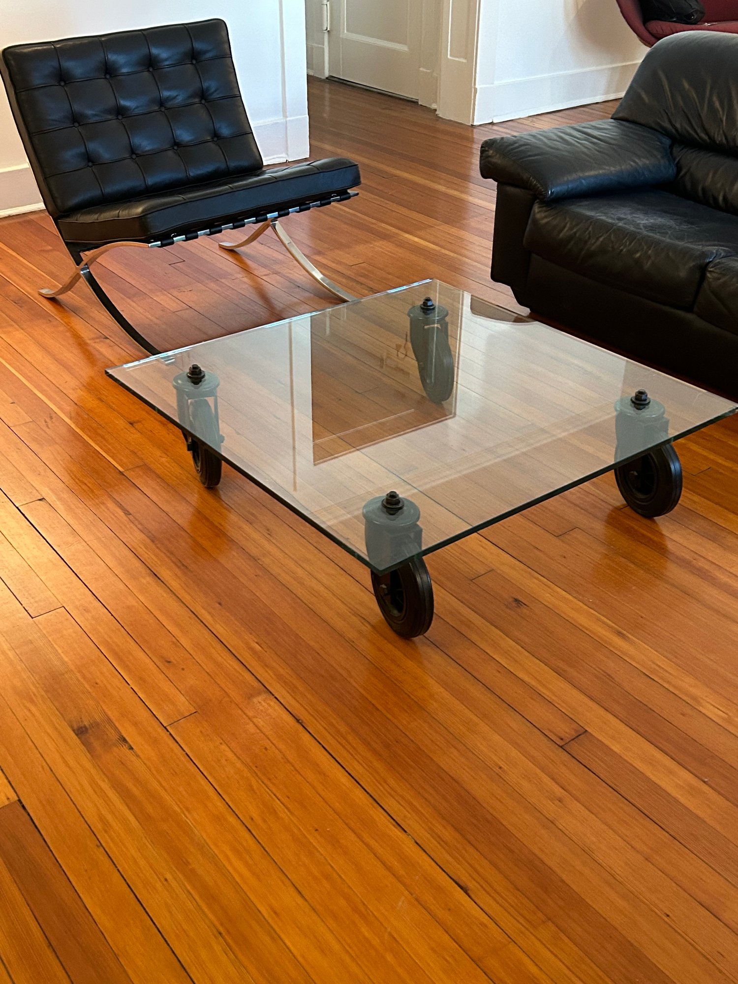 Vintage TAVOLO CON RUOTE Glass Coffee Table With Wheels By GAE