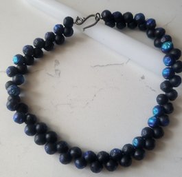 VINTAGE ARTS & CRAFTS ITALIAN BEADED NECKLACE--NEW OLD STOCK-DARK BLUE--16'L