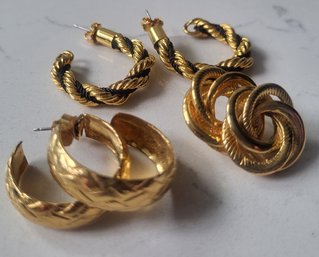 VINTAGE LOT OF PIERCED GOLDTONE EARRINGS--3 PAIRS