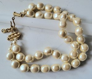 VINTAGE DOUBLE STRAND FAUX PEARL WITH GOLDTONE ACCENTS NECKLACE--17'l