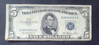 U.S. UNITED STATES NOTE--FIVE DOLLARS--BLUE SEAL--1953