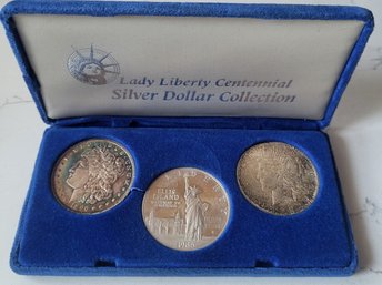 U.S. LADY LIBERTY SILVER DOLLAR COLLECTION OF 3---MORGAN-1896--PEACE-1922--LADY LIBERTY-1986