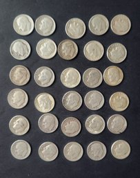 U.S. 90% SILVER ROOSEVELT DIMES--COLLECTION OF 30