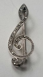 VINTAGE STERLING SILVER MARKED 925 MARCASITE MUSIC NOTE BROOCH