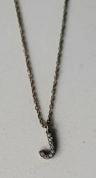 VINTAGE STERLING SILVER MARKED 925 PENDANT NECKLACE WITH CRYSTAL ACCENTS ON THE MONOGRAM'J'