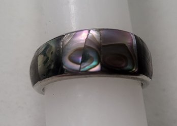 VINTAGE STERLING SILVER MARKED 925 ABALONE INLAY TAPERED BAND--SIZE 8