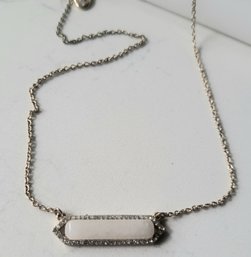 VINTAGE GOLDTONE 'CHARMING CHARLIE' RECTANGULAR STONE PENDANT SURROUNDED BY SMALL CLEAR CRYSTALS NECKLACE