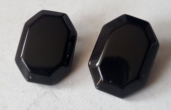 VINTAGE BLACK OCTOGON CLIP ON EARRINGS