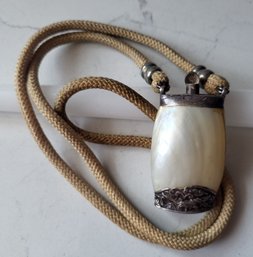 ANTIQUE MOTHER OF PEARL PERFUME PENDANT BOTTLE WITH CORD NECKLACE