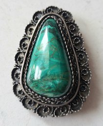 VINTAGE STERLING SILVER MARKED 935-MADE IN ISRAEL FILIGREE BROOCH/PENDANT WITH MALACHITE