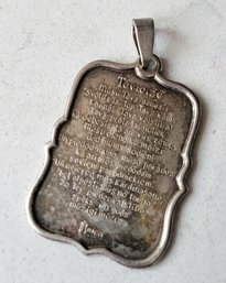 VINTAGE STERLING SILVER MARKED 925 'TEVREIZE' THE LORD'S PRAYER PENDANT
