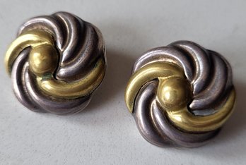VINTAGE STERLING SILVER MARKED 925 TWO TONE CLIP ON EARRINGS