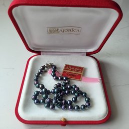 VINTAGE SIGNED 'MAJORICA' TAHITIAN PEARL NECKLACE-MADE IN SPAIN-STERLING SILVER MARKED 925 IN BOX