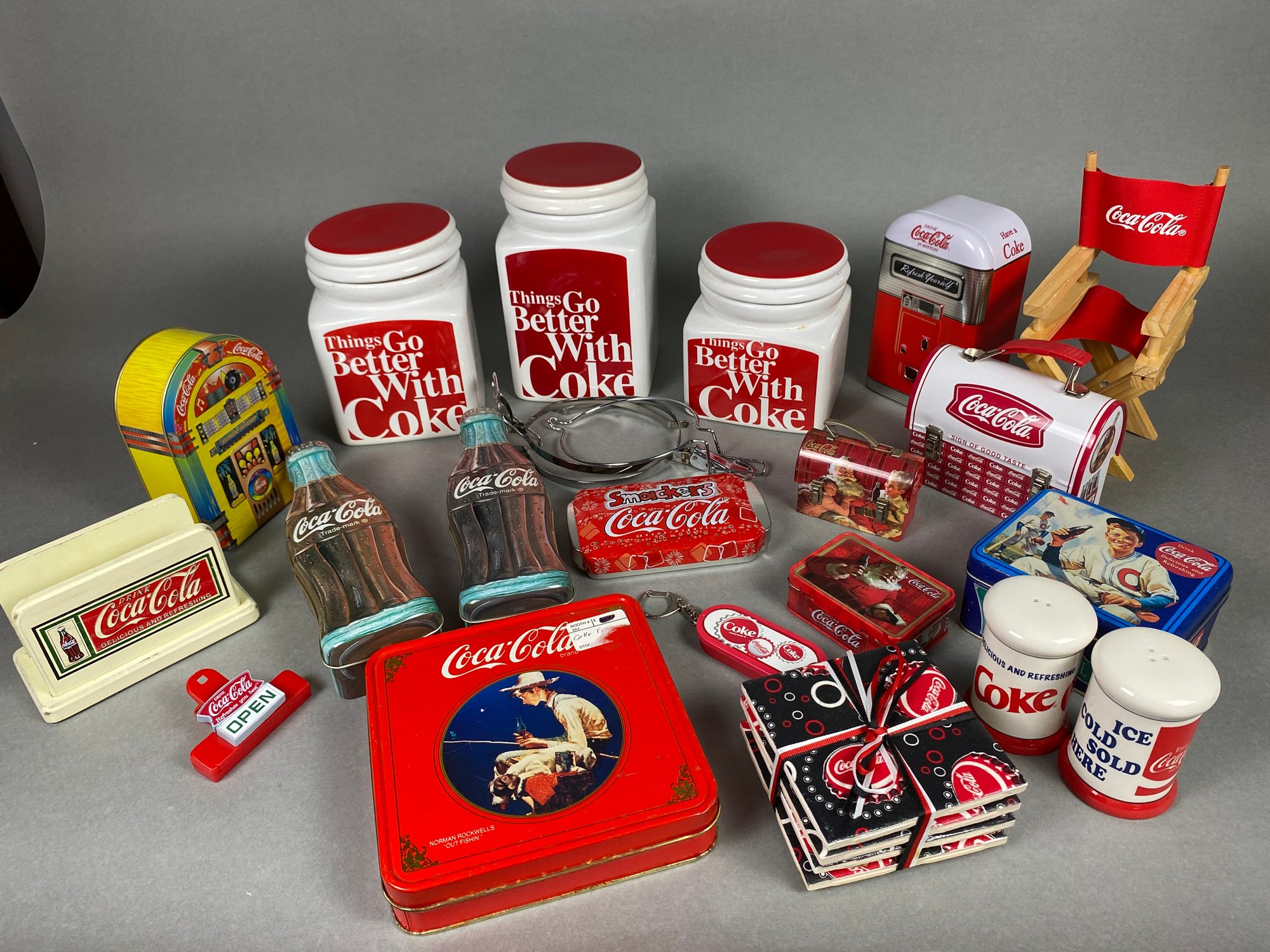 Fun Lot Of Coca Cola Branded Items Including Gibson Canisters, Tins ...