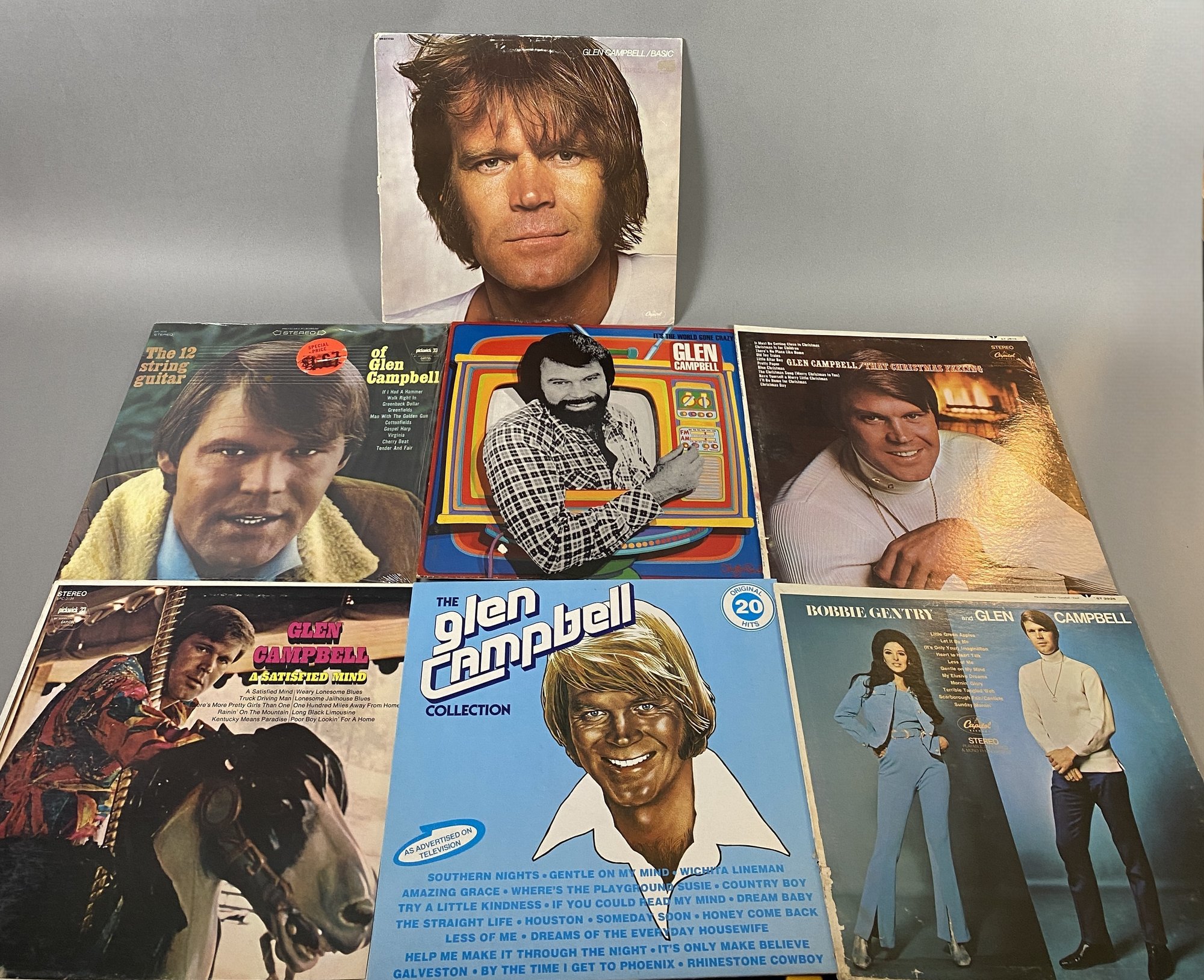 Seven Vintage Glen Campbell Vinyl Records Including Its The World