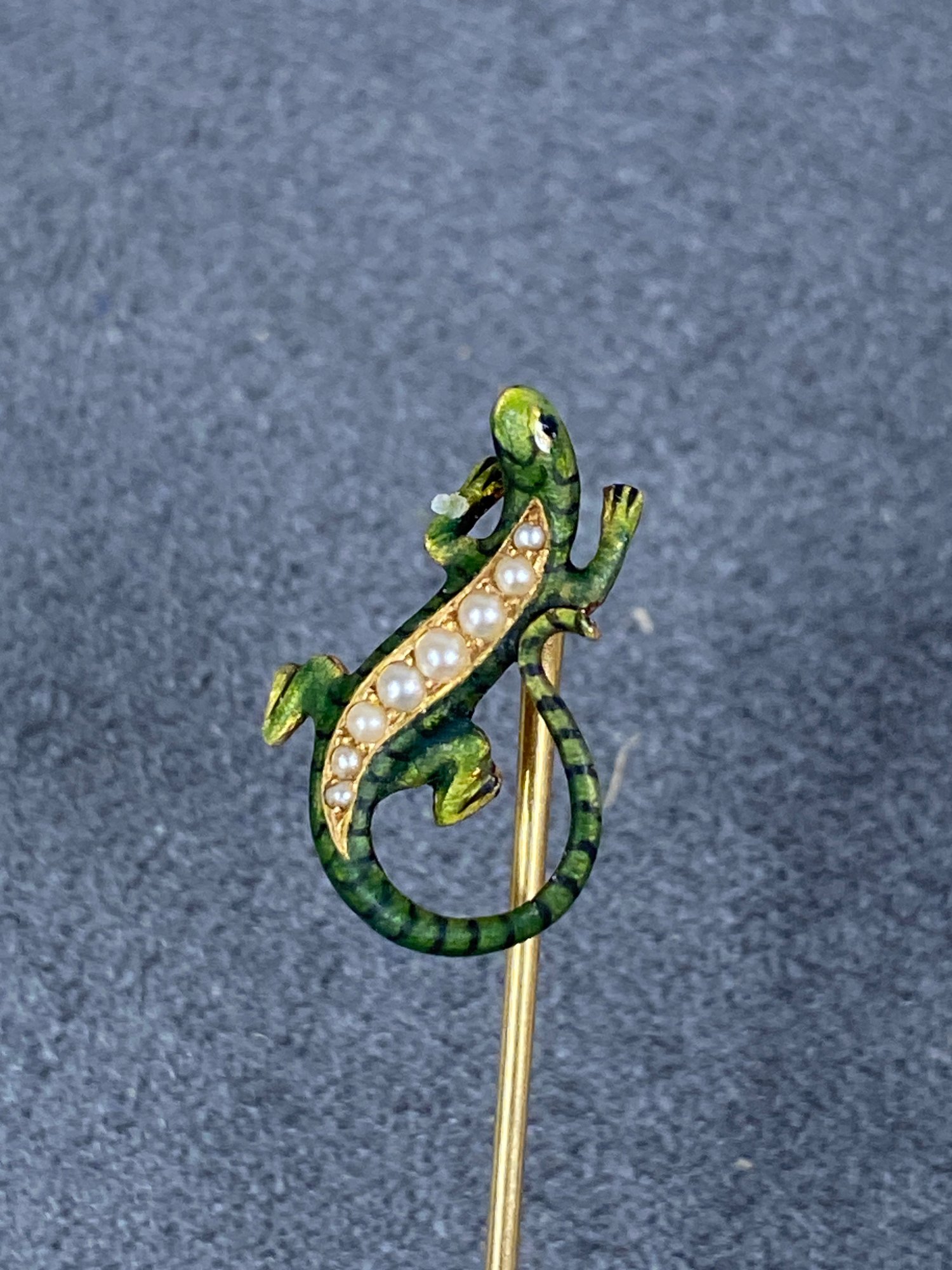 Split Pin Lizard Awesome Vintage Stick Pin With Lizard Design With Possibly Seed Pearls ...