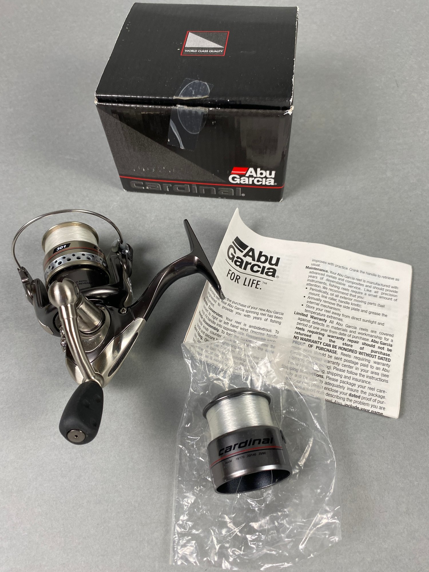 New In The Box Abu Garcia Cardinal 301 Fishing Reel With Extra Spool, 7  Bearing, 5 1.1 Gear Ratio #6026 | Auctionninja.com