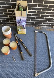 Landscaping & Patio Tools & Supplies Including A Nice Set Of Fiskars Pruners & Citronella Candles