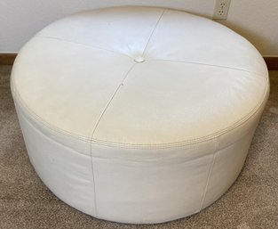Large Round Beige Leather Plato Ottoman By Palliser Furniture