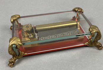 Spectacular Working, Glass Encased Swiss Music Box By Reuge, Sainte Croix