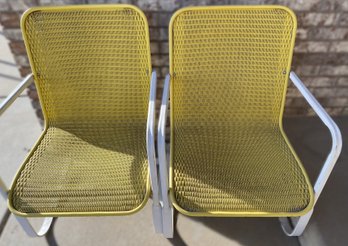 Midcentury Yellow Loom Wicker Springer Outdoor Patio Chairs