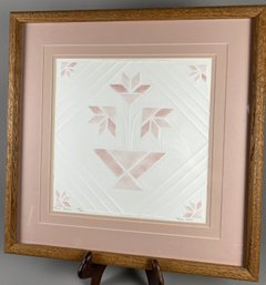 Framed & Matted Watercolor On Embossed Paper Titled Flower Basket By Karen Smith