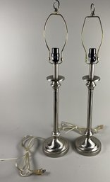 Pair Of Contemporary Silver Toned Table Lamps
