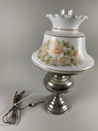 Gorgeous Vintage Table Lamp With Milk Glass Shade & Floral Design
