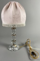 Adorable Vintage Small Glass Table Lamp With Pink Fabric Shade