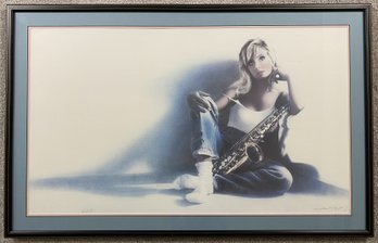 Framed & Matted Limited Edition Print Of A Woman With A Saxophone Titled Solo By Michael K