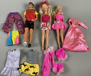 Three Vintage Mattel Dolls Including Ken & Barbie With Some Clothes