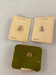 Three Mason Lapel Pins, Two Are Marked 10 KT & One Is Marked 14 KT