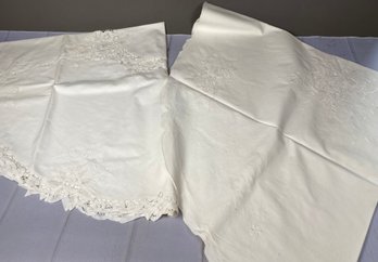 Two Pretty Vintage Round Tablecloths With Cutwork Designs
