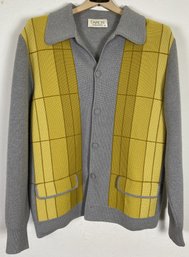 Fantastic Vintage Italian Men's Gray & Yellow Sweater By Damon