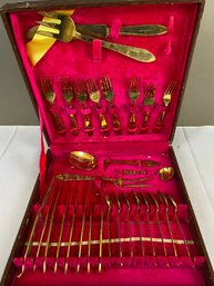 Stunning Vintage 1969 Bronzeware Set With Velvet Lined Leather Carrying Case