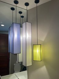 Classy & Fun Set Of Three Box Pendant Lights, Resemble Rectangular Chinese Lanterns