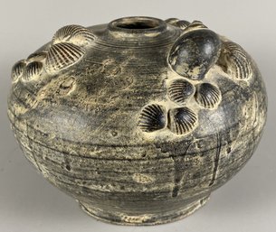 Beautiful Rustic Ceramic Pot Or Vase With Barnacles & Shells