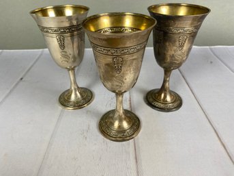 Set Of 3 Vintage Gorham Sterling Silver Goblets In The Cinderella Pattern, 435 Grams, Lot A