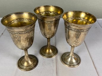 Set Of 3 Vintage Gorham Sterling Silver Goblet In The Cinderella Pattern, 425 Grams, Lot B