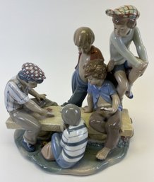 Awesome Lladro NAO Figurine Of Boys Playing Cards Made In Spain
