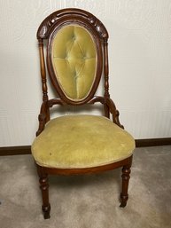 Ornate Chartreuse Green Velvet Chair On Casters