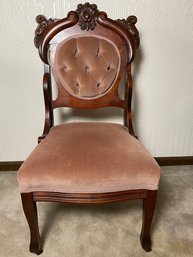 Ornate Rose Pink Velvet Chair On Wood Casters