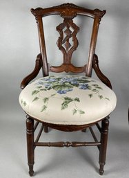 Lovely Solid Wood Upholstered Chair With Ornate Detailed Back