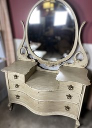 Solid, Wood Shabby Chic 4 Drawer Vanity With Mirror
