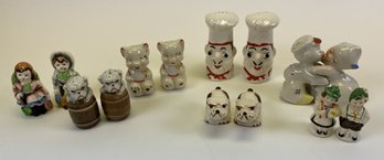 Seven Sets Of Vintage, Ceramic Salt & Pepper Shakers & Figurines, Including Dogs, Chefs & More